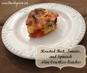 Roasted Beet, Tomato, and Spinach Mini Crustless Quiches {Recipe}